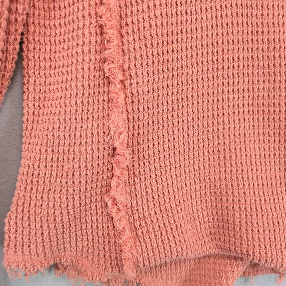 Free People Open Shoulder Waffle Knit Sweater Women's L Apricot Cotton Fringe - Picture 8 of 10